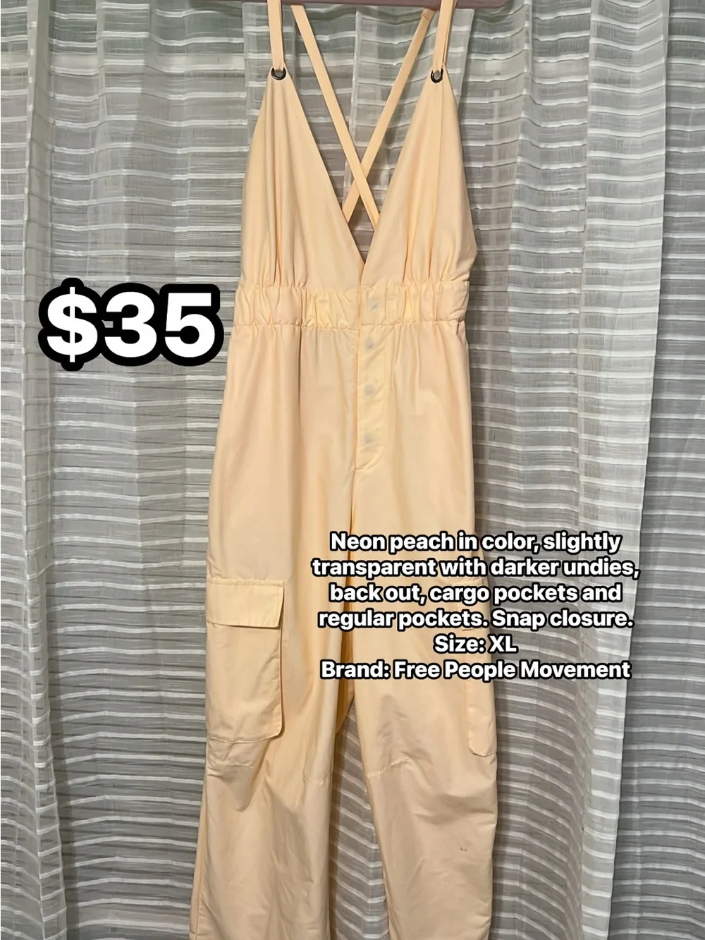Free People Peach Crossback Cargo Jumpsuit